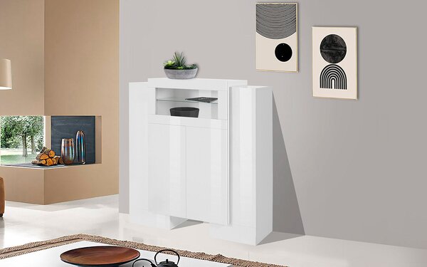 Mobile Vetrina 5 Ante 130x45x135 cm Pillon Bianco Lucido