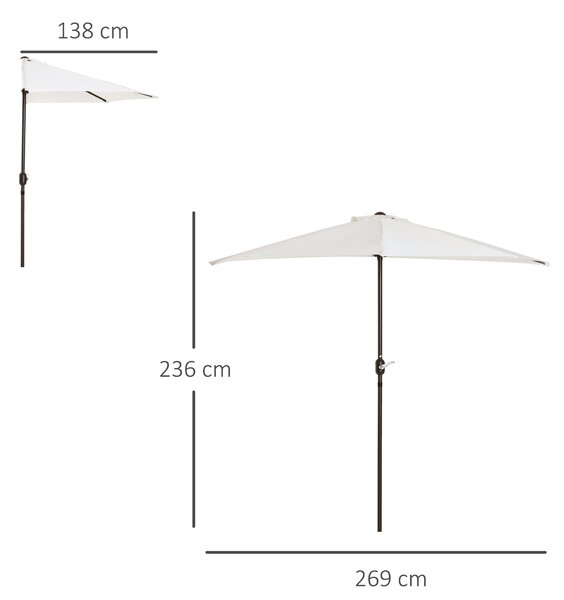 Outsunny Ombrellone da Parete per Esterni in Poliestere Impermeabile Anti UV 269x138x236cm Bianco|Aosom