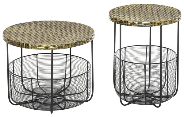 Outsunny Set di 2 Tavolini da Giardino in Metallo con Ceste, Arredamento da Esterno Stile Industriale Nero|Aosom