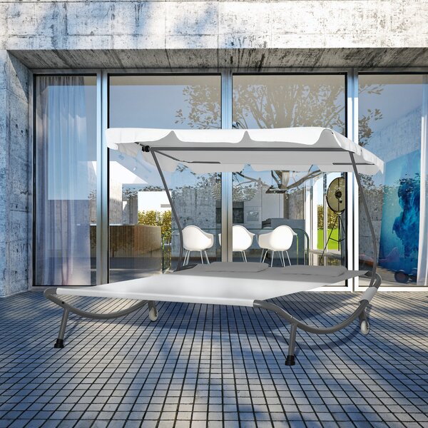 Outsunny Lettino Matrimoniale 2 Posti Parasole Regolabile da Esterno e Giardino 200x170 x134cm Crema|Aosom