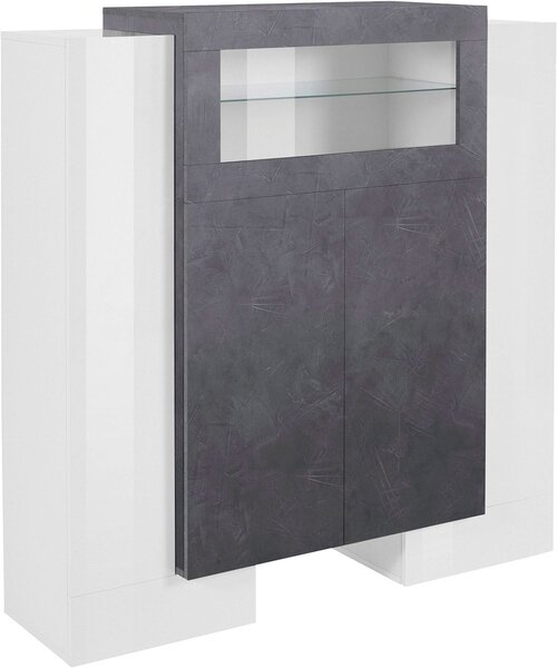 Mobile Vetrina 5 Ante 130x45x135 cm Pillon Bianco Lucido e Ardesia