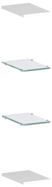 Set 4 Mensole 2 in Vetro e 2 in Melaminico 20x1,6/0,5x27 cm Maruska Bianco Lucido