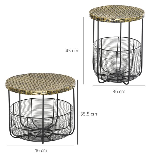 Outsunny Set di 2 Tavolini da Giardino in Metallo con Ceste, Arredamento da Esterno Stile Industriale Nero|Aosom