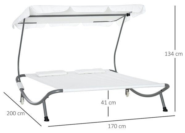 Outsunny Lettino Matrimoniale 2 Posti Parasole Regolabile da Esterno e Giardino 200x170 x134cm Crema|Aosom