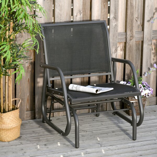 Outsunny Sedia a Dondolo Giardino Metallo e Tessuto Traspirante, Design Elegante, 75x66x85cm - Nero e Grigio Scuro|Aosom