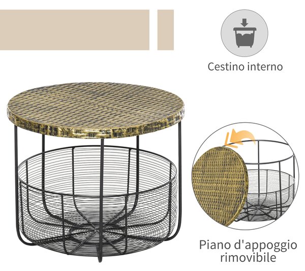 Outsunny Set di 2 Tavolini da Giardino in Metallo con Ceste, Arredamento da Esterno Stile Industriale Nero|Aosom