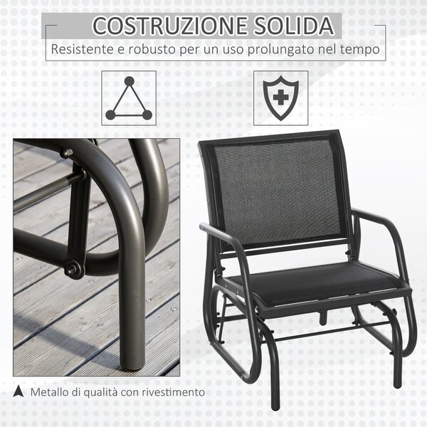 Outsunny Sedia a Dondolo Giardino Metallo e Tessuto Traspirante, Design Elegante, 75x66x85cm - Nero e Grigio Scuro|Aosom