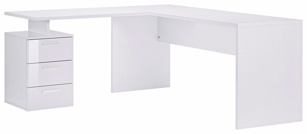 Scrivania Angolare 180/160x60x75cm cm New Selina Bianco Lucido e Ardesia