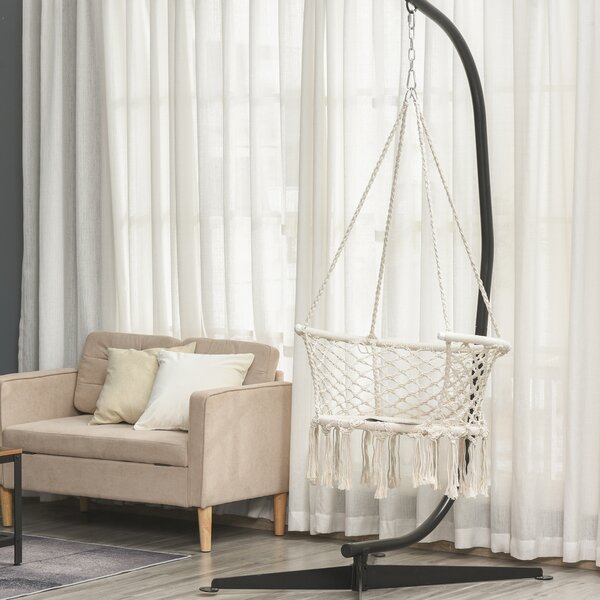 Outsunny Amaca Stile Boho Chic Sedia Sospesa Poliestere e Macramè, per Relax, 80x60x36cm - Crema|Aosom