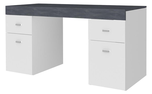 Scrivania 2 Ante 2 Cassetti 130x60x75 cm Sliding Bianco Lucido e Ardesia