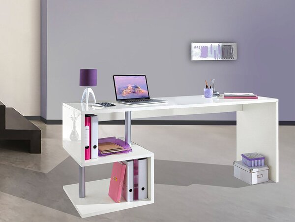 Scrivania con 2 Ripiani 180x60x77,5 cm Esse Bianco Lucido