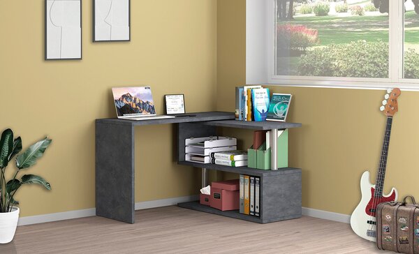 Scrivania con Gamba ad S Girevole 120/65x50x75 cm Volta Ardesia