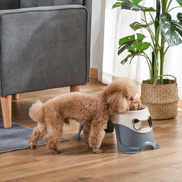 PawHut Doppia Ciotola per Cani Rialzata in Acciaio Inox e Plastica con Piedini Antiscivolo, 47x25x20 cm, Bianco e Grigio | Aosom Italy