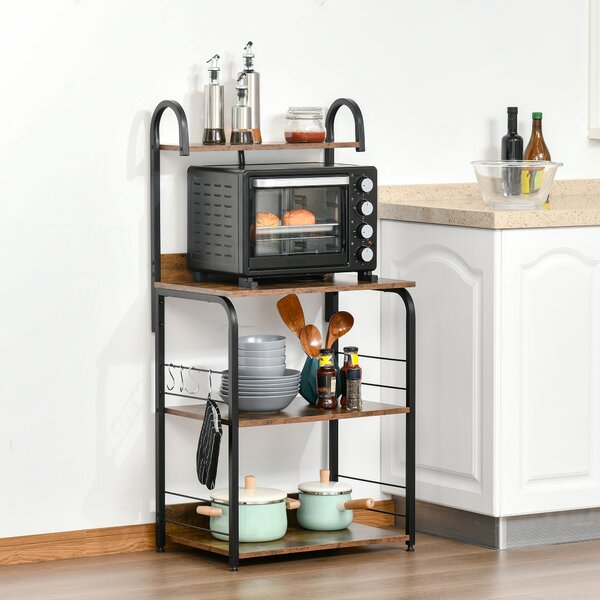 Mobile Da Cucina AUX Per Microonde – Nero/Quercia 80x76 Cm Con Ruote E Cassetti