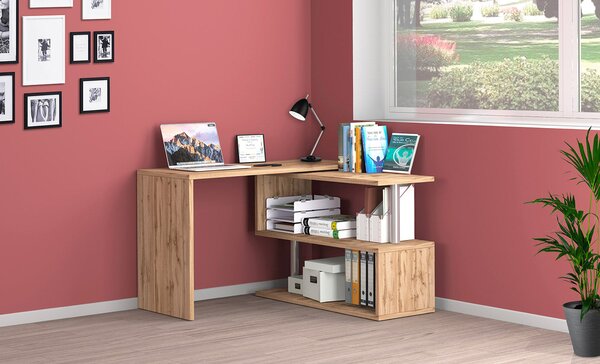 Scrivania con Gamba ad S Girevole 120/65x50x75 cm Volta Quercia Wotan
