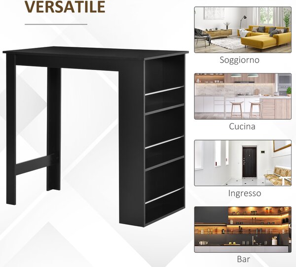 HOMCOM Bancone da Cucina Tavolo Alto con 3 Mensole in Legno, Tavolo da Bar Cucina Arredamento Moderno Casa e Bar, 112x57x106cm, Nero|Aosom
