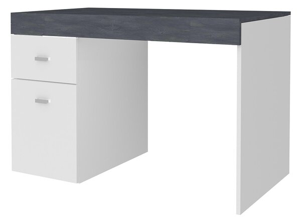 Scrivania 1 Anta 1 Cassetto 100x60x75 cm Sliding Bianco Lucido e Ardesia