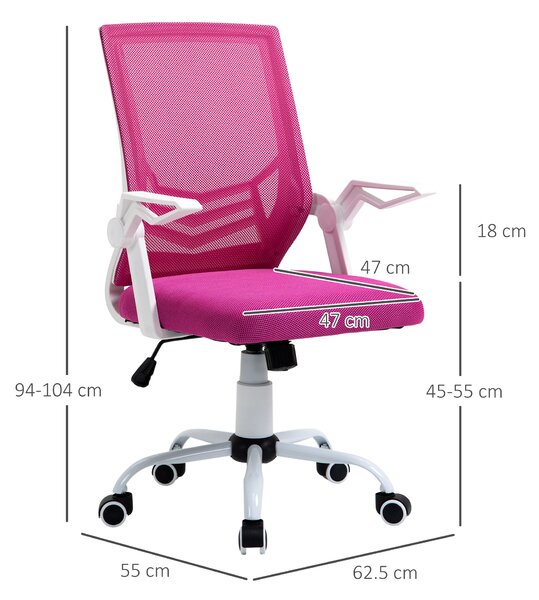 Vinsetto Sedia da Ufficio Ergonomica con Braccioli e Supporto Lombare, Poltrona Ufficio Girevole e Altezza Regolabile in Tessuto Rosa|Aosom
