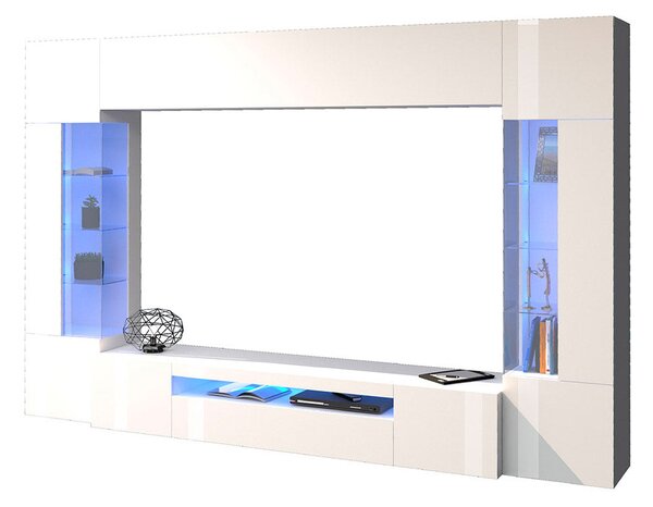 Parete Attrezzata Soggiorno 200x40x35 cm Egypt Bianco Lucido