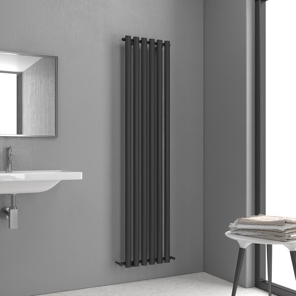Kamalu radiatore bagno 1800x420 mm colore nero opaco 6 elementi verticali kam-369n