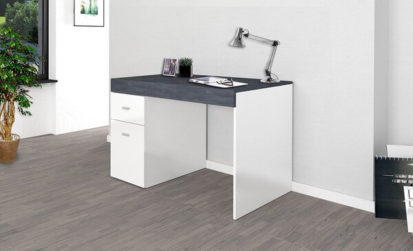 Scrivania 1 Anta 1 Cassetto 100x60x75 cm Sliding Bianco Lucido e Ardesia