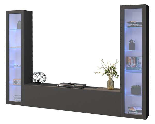 Parete Attrezzata Soggiorno 260x30x180 cm Maruska n°12 Grigio Antracite Opaco