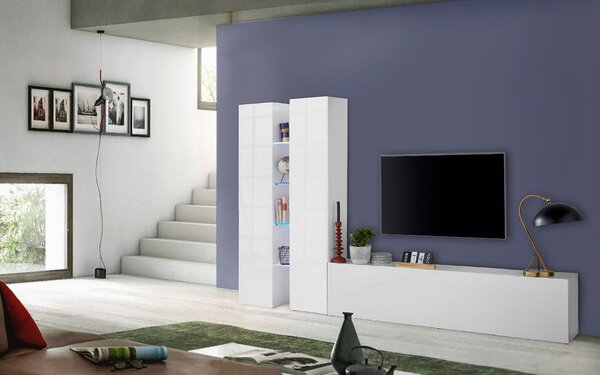 Parete Attrezzata Soggiorno 280x30x180 cm Maruska n°10 Bianco Lucido