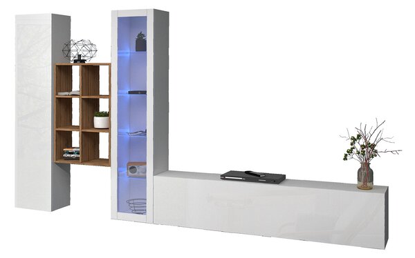Parete Attrezzata Soggiorno 320x30x180 cm Maruska n°15 Bianco Lucido