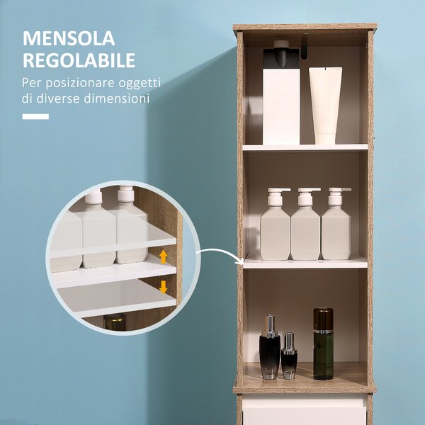 Kleankin Mobile Colonna Bagno con Armadietto, Cassetto e 3 Ripiani Aperti, in Legno, 32.6x30x171.2cm, Bianco|Aosom