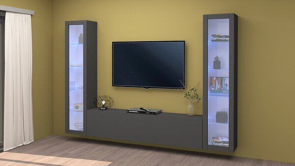 Parete Attrezzata Soggiorno 260x30x180 cm Maruska n°12 Grigio Antracite Opaco