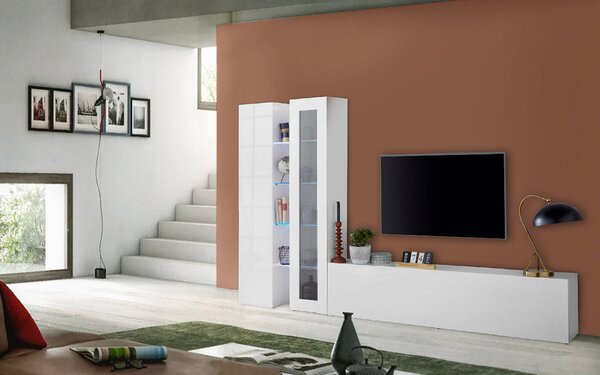 Parete Attrezzata Soggiorno 280x30x180 cm Maruska n°9 Bianco Lucido