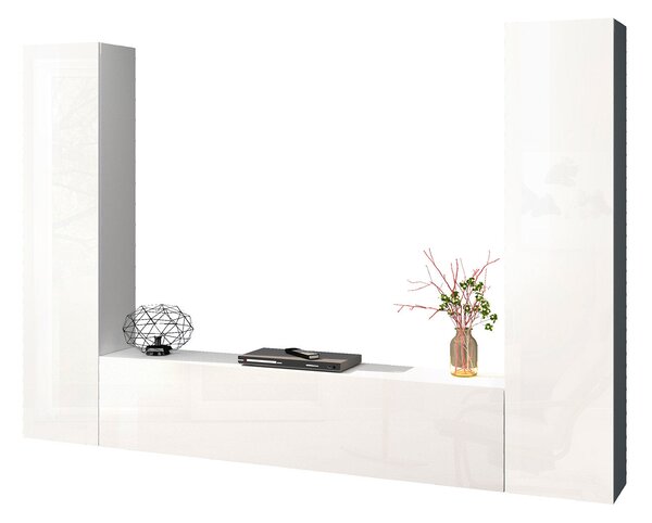 Parete Attrezzata Soggiorno 260x30x180 cm Maruska n°11 Bianco Lucido