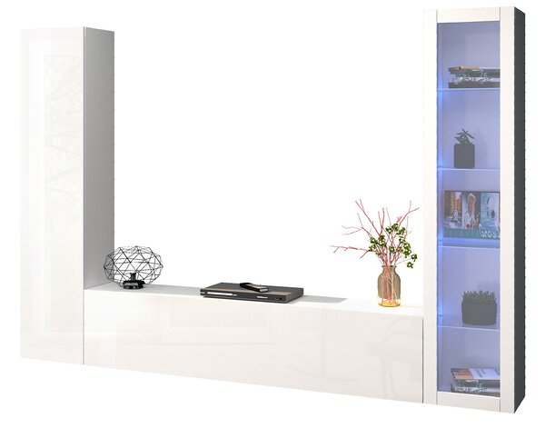 Parete Attrezzata Soggiorno 260x30x180 cm Maruska n°13 Bianco Lucido