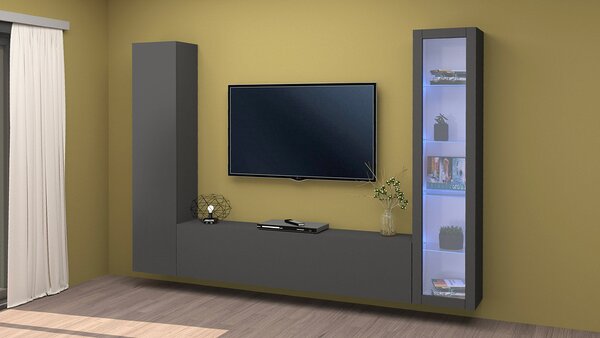 Parete Attrezzata Soggiorno 260x30x180 cm Maruska n°13 Grigio Antracite Opaco