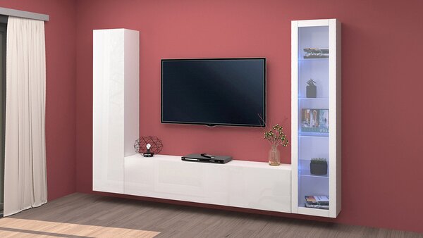 Parete Attrezzata Soggiorno 260x30x180 cm Maruska n°13 Bianco Lucido