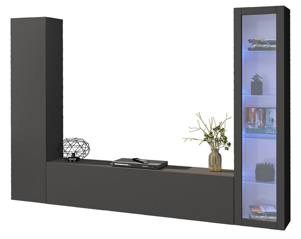 Parete Attrezzata Soggiorno 260x30x180 cm Maruska n°13 Grigio Antracite Opaco