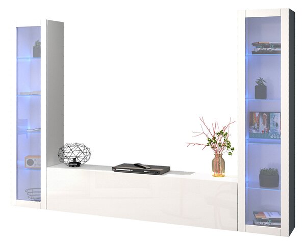 Parete Attrezzata Soggiorno 260x30x180 cm Maruska n°12 Bianco Lucido