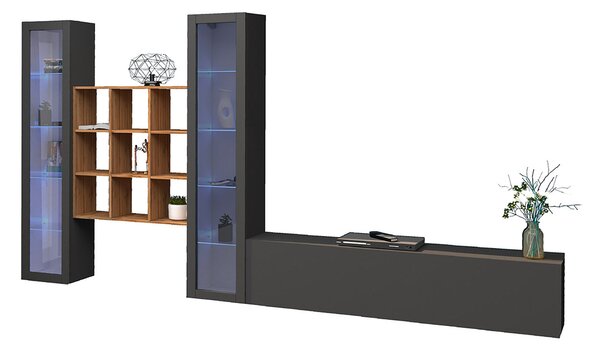 Parete Attrezzata Soggiorno 350x30x180 cm Maruska n°27 Grigio Antracite Opaco