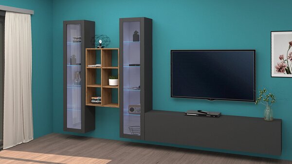 Parete Attrezzata Soggiorno 320x30x180 cm Maruska n°18 Grigio Antracite Opaco