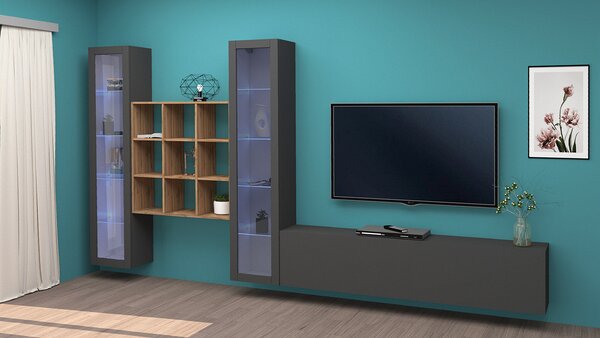 Parete Attrezzata Soggiorno 350x30x180 cm Maruska n°27 Grigio Antracite Opaco