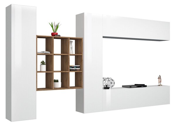 Parete Attrezzata Soggiorno 350x30x180 cm Maruska n°29 Bianco Lucido