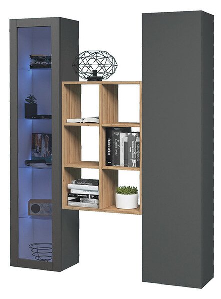 Parete Attrezzata Soggiorno 140x30x180 cm Maruska n°16 Grigio Antracite Opaco