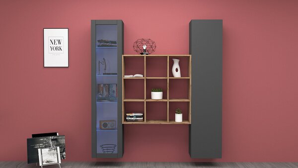 Parete Attrezzata Soggiorno 170x30x180 cm Maruska n°25 Grigio Antracite Opaco