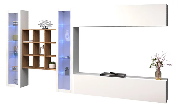 Parete Attrezzata Soggiorno 350x30x180 cm Maruska n°26 Bianco Lucido