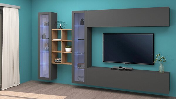 Parete Attrezzata Soggiorno 320x30x180 cm Maruska n°17 Grigio Antracite Opaco