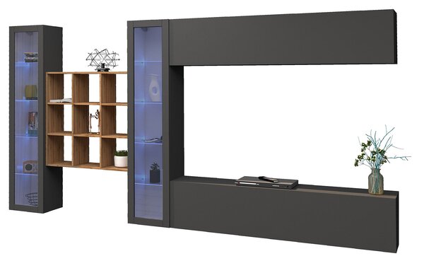 Parete Attrezzata Soggiorno 350x30x180 cm Maruska n°26 Grigio Antracite Opaco