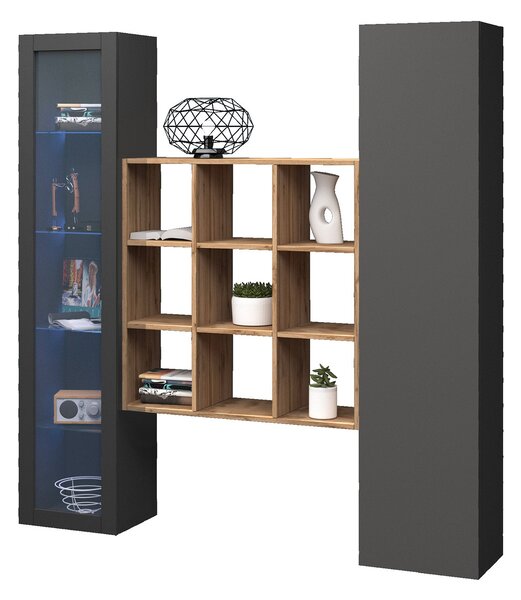 Parete Attrezzata Soggiorno 170x30x180 cm Maruska n°25 Grigio Antracite Opaco
