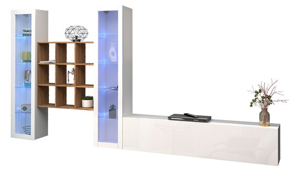 Parete Attrezzata Soggiorno 350x30x180 cm Maruska n°27 Bianco Lucido