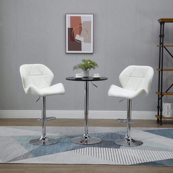 HOMCOM Set 2 Sgabelli da Bar Girevoli con Altezza Regolabile, Rivestimento Similpelle e Base Rotonda, 51.5x57.5x93-114.5cm, Bianco|Aosom