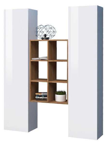 Parete Attrezzata Soggiorno 140x30x180 cm Maruska n°22 Bianco Lucido